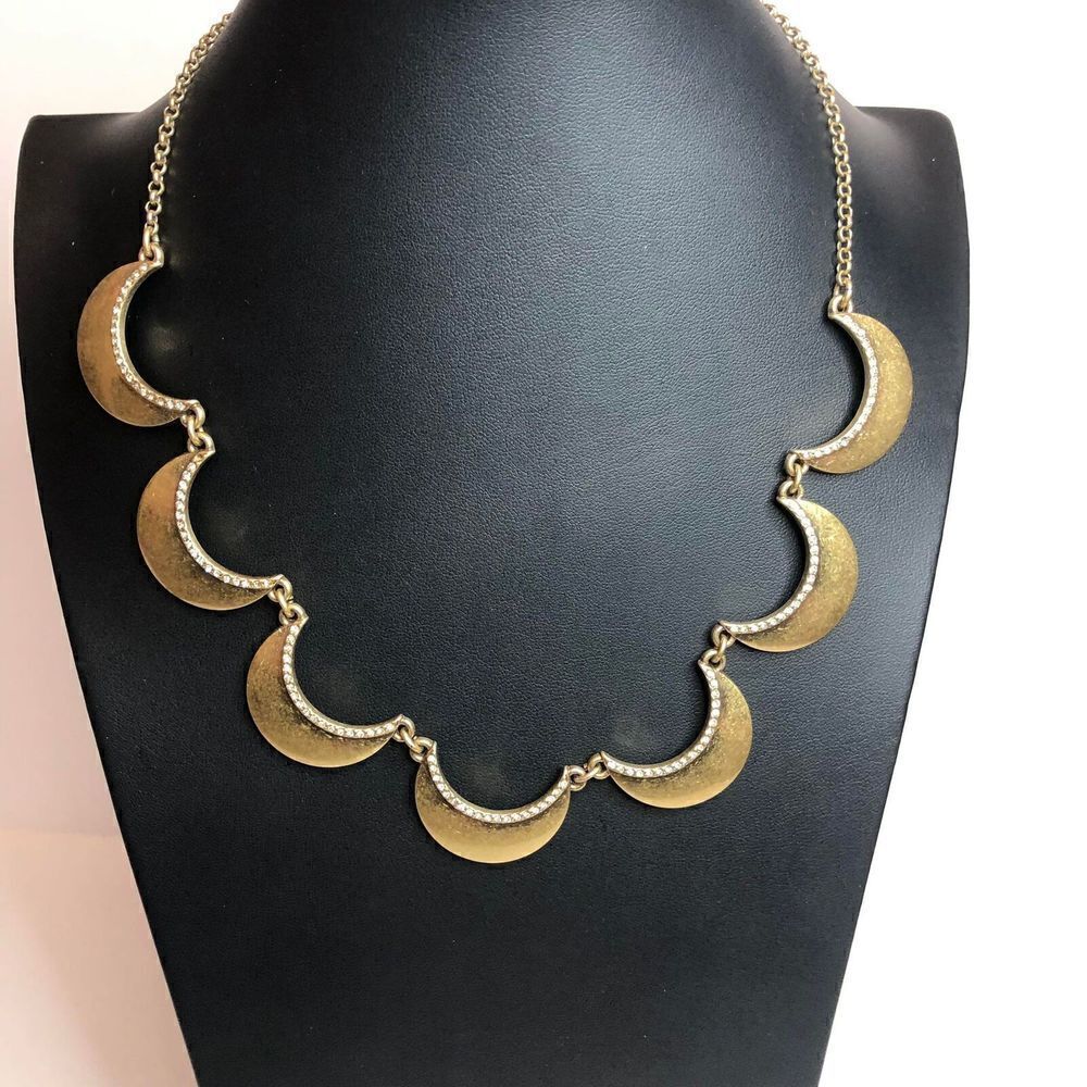 586 J.Crew Goldtone Scalloped link Cz necklace 17"-20"